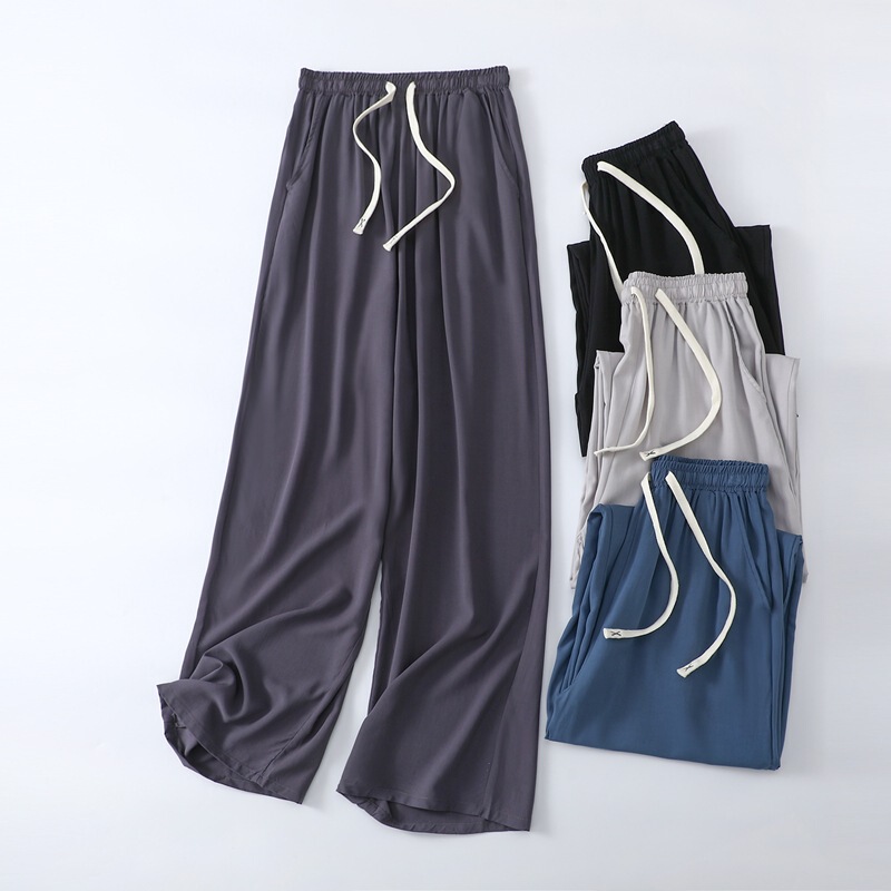 Men's Summer Cotton Pocket Wide-Leg Pants, Loose Casual Pants, Thin Solid Color Home Pants, Versatile Long Pants That Can Be Worn Outside Men's Summer Cotton Pocket Wide-Leg Pants, Loose Casual Pants, Thin Solid Color Home Pants, Versatile Long Pants That Can Be Worn Outside