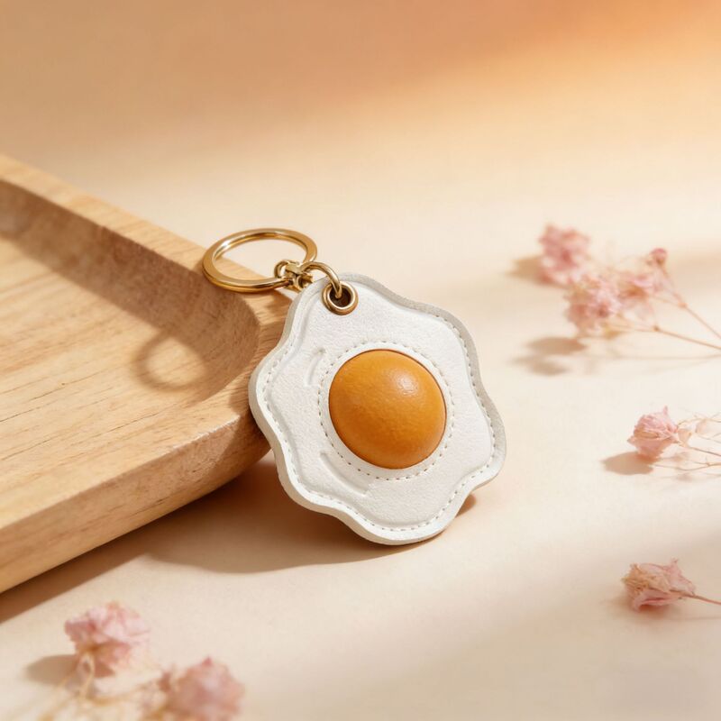 Cross-Border Poached Egg Leather Keychain Airtag Protective Case High-End Access Card Holder Bag Pendant Car Hanger