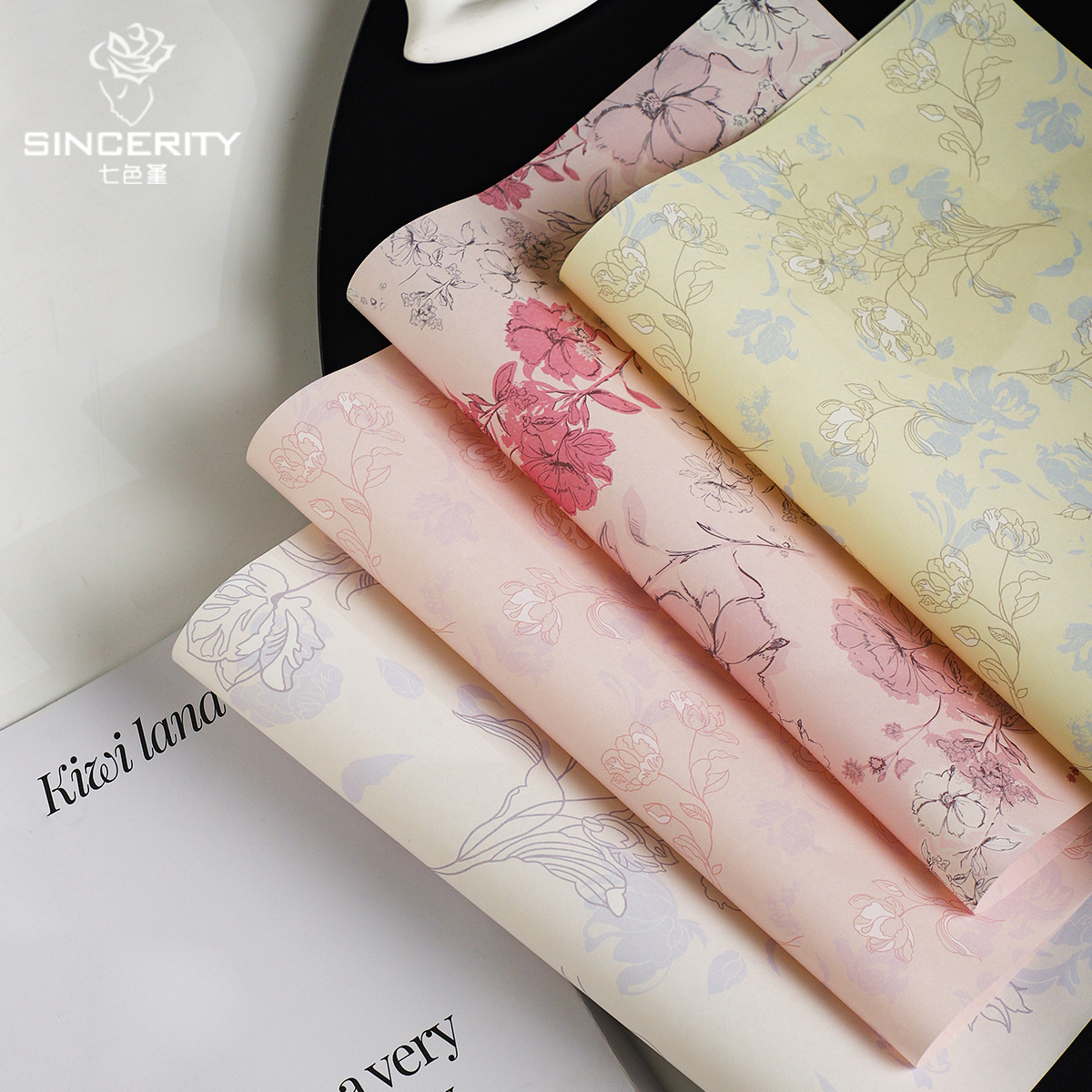 Los siete colores cordier que florecen en el año engrosado papel de embalaje floral impresión de embalaje floral papel de moda DIY ramo material floral