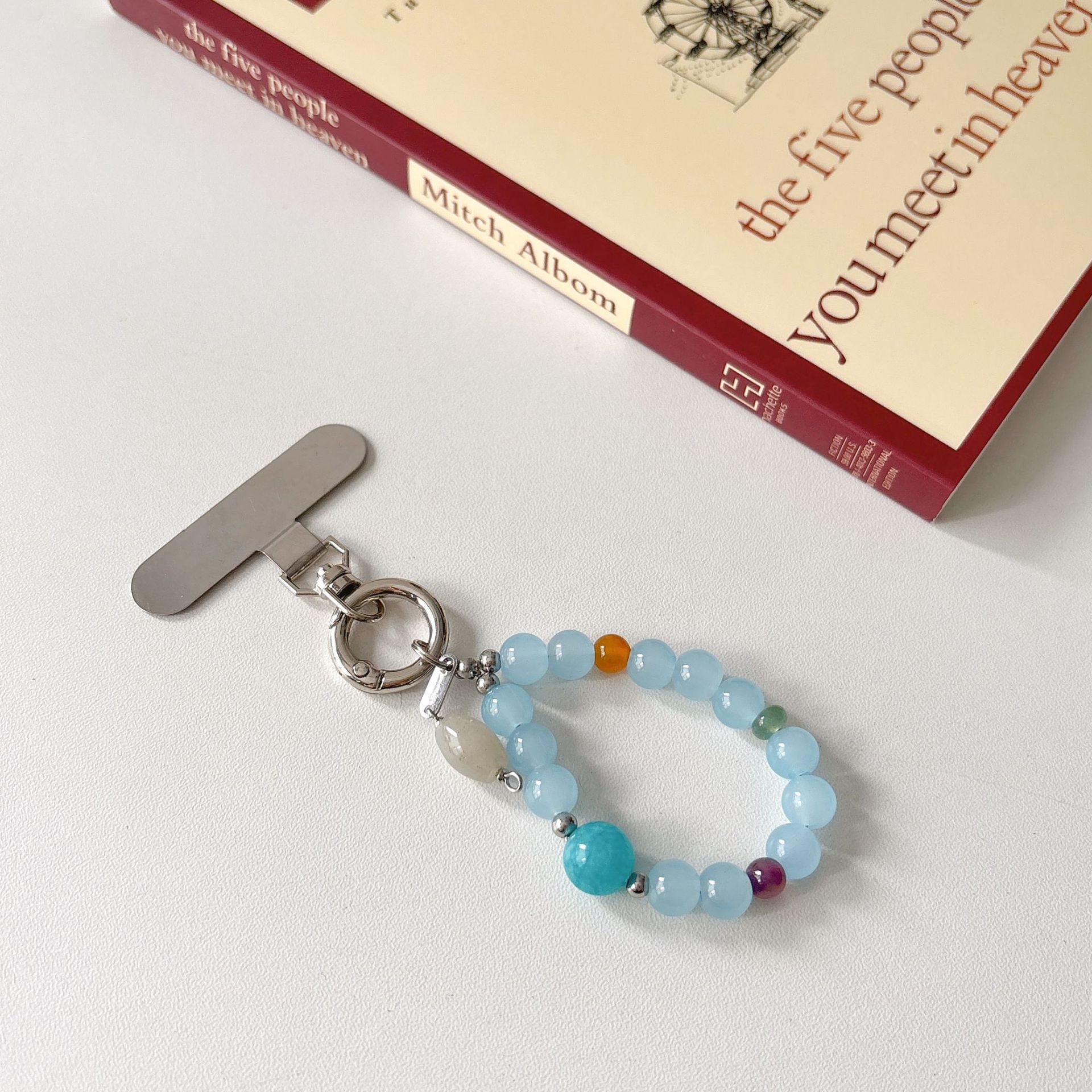 Marca de moda original cadena de teléfono móvil vidrio natural con cuentas caja de teléfono móvil cordón bolso colgante muñeca colgante estilo ins