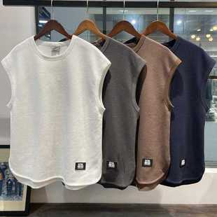 Wide Shoulder Vest Men's Summer Outer Wear Basketball Training Solid Color Sleeveless T-shirt Boys Lazy and Handsome American Shoulder Waistcoat