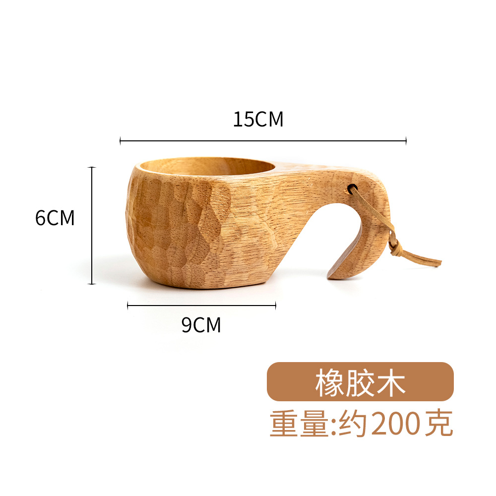 Taza de madera maciza nórdica creativa Taza de leche de desayuno para el hogar Ceremonia del té de madera Camping retro Taza de café portátil
