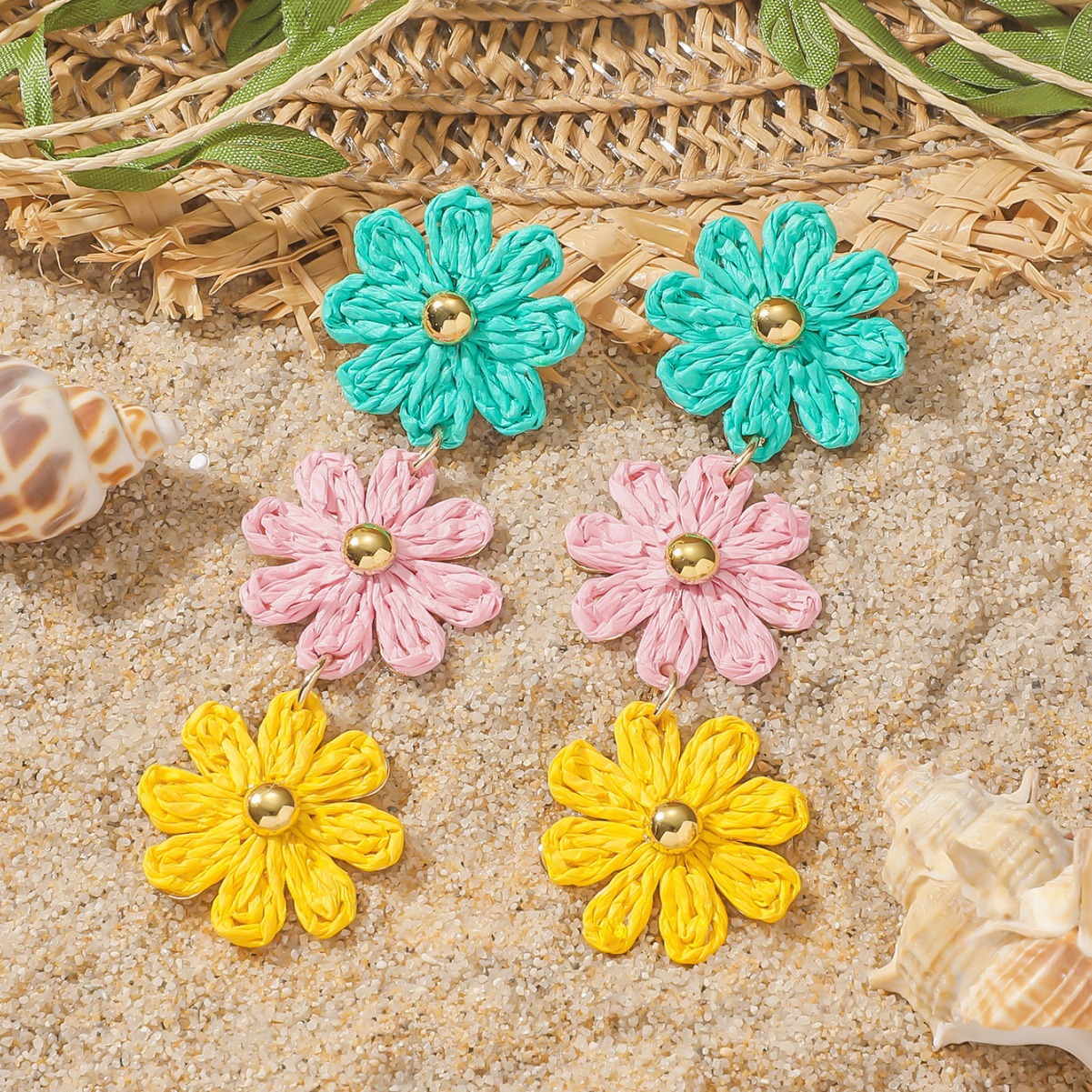 16g Weight Steel needle Ear Needle Material Drop Earrings Classification 1 Pair Quantity Holiday, Daily Occasion raffia, Iron Material Flower Pattern All Seasons Season Women's Gender Pastoral Style 1 Pair Pastoral Flower Raffia Iron Drop Earrings 3