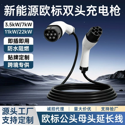 European standard dual-head charging gun Type 2 to European standard for new energy vehicles, portable home-use charging cable