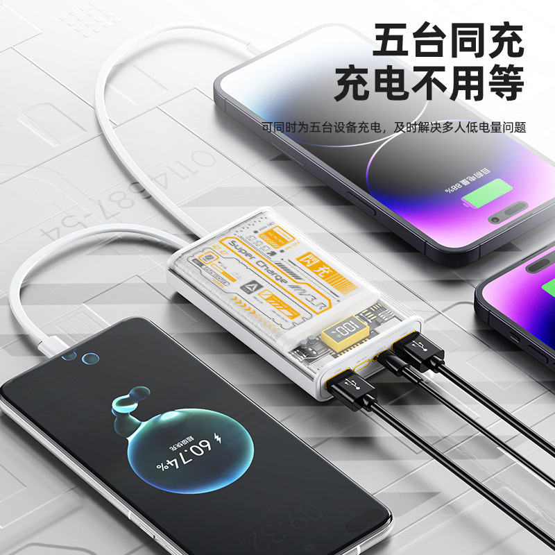 Taco de carga portátil al aire libre transparente mecha viento de gran capacidad con línea de carga rápida mini 1w miliamperios