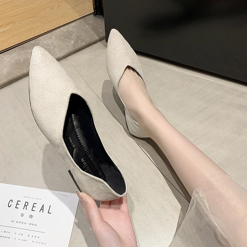 2023 Spring and Autumn Suede Pointed Toe Shallow-Neck Women's Flat Shoes, Versatile Professional Work Shoes, Black Soft-Soled Flats 2023 Spring and Autumn Suede Pointed Toe Shallow-Neck Women's Flat Shoes, Versatile Professional Work Shoes, Black Soft-Soled Flats