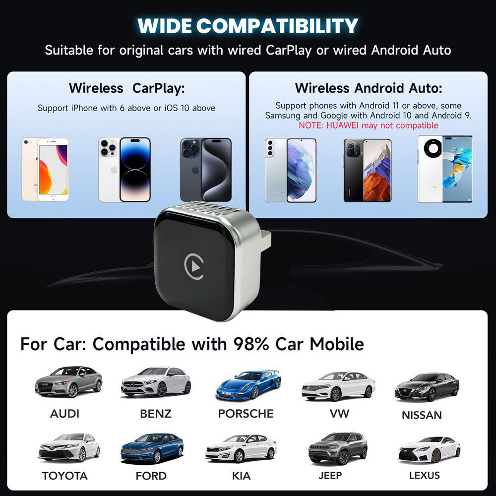 New Car Wireless Carplay Box Android Two-In-One Adapter Car Connectivity 2025 Cross-Border