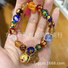 热销款五台同款金箔琉璃心经珠子手链带手串男女款批发国风