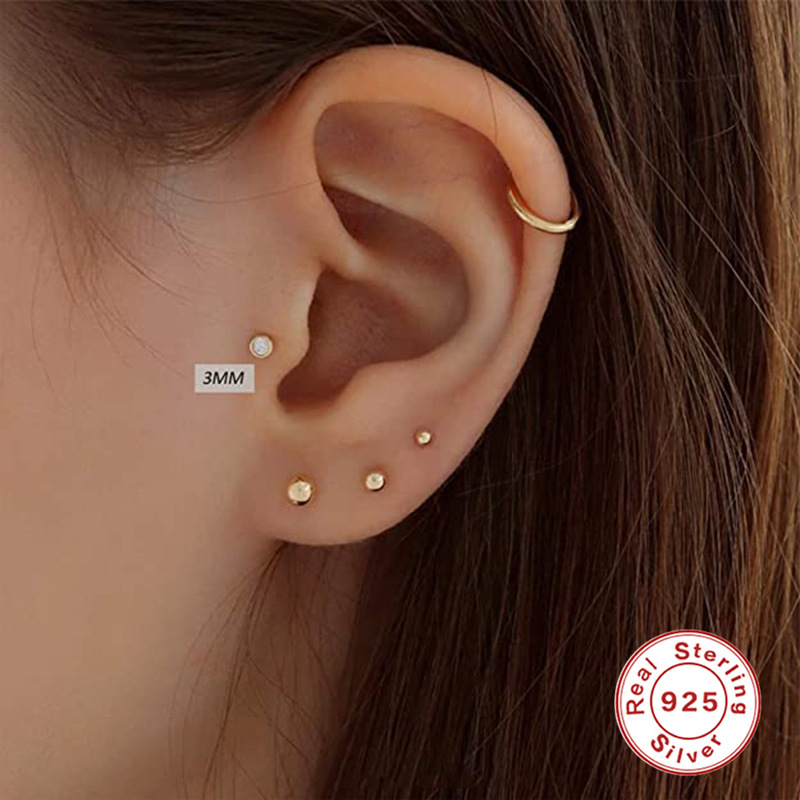 Fashion Round Silver Plating Inlay Zircon Ear Studs 3 Pieces display picture 5