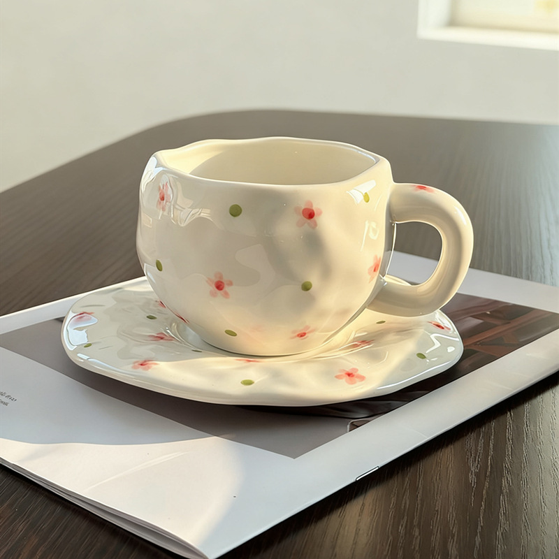 Esmalte coreano pintado a mano taza de café de cerámica con platos de alto valor de marca de rayas de taza de agua de lattes