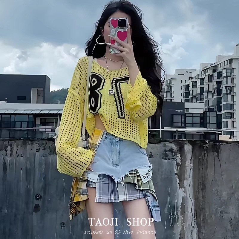 2025 verano chaqueta de mujer caliente hueco corto camisa de punto protector solar principios de otoño nuevo suéter blusa chaqueta de mujer