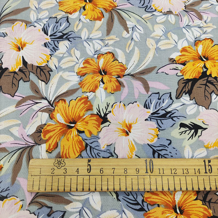Nuevo diseño de estilo suave tejido de planta tropical 145cm 100% rayon impresa camisa cara