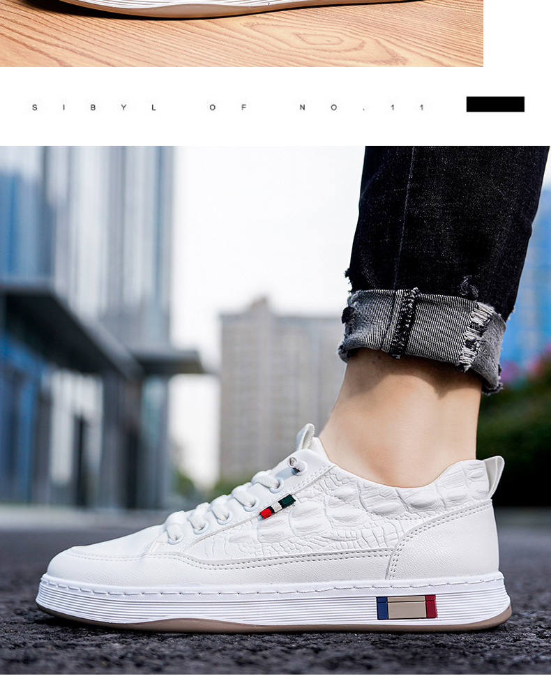 2023 nieuwe witte schoenen heren casual schoenen Koreaanse veelzijdige boardschoenen platte hak casual schoenen lage krokodillenleer herenschoenen_voghion.com