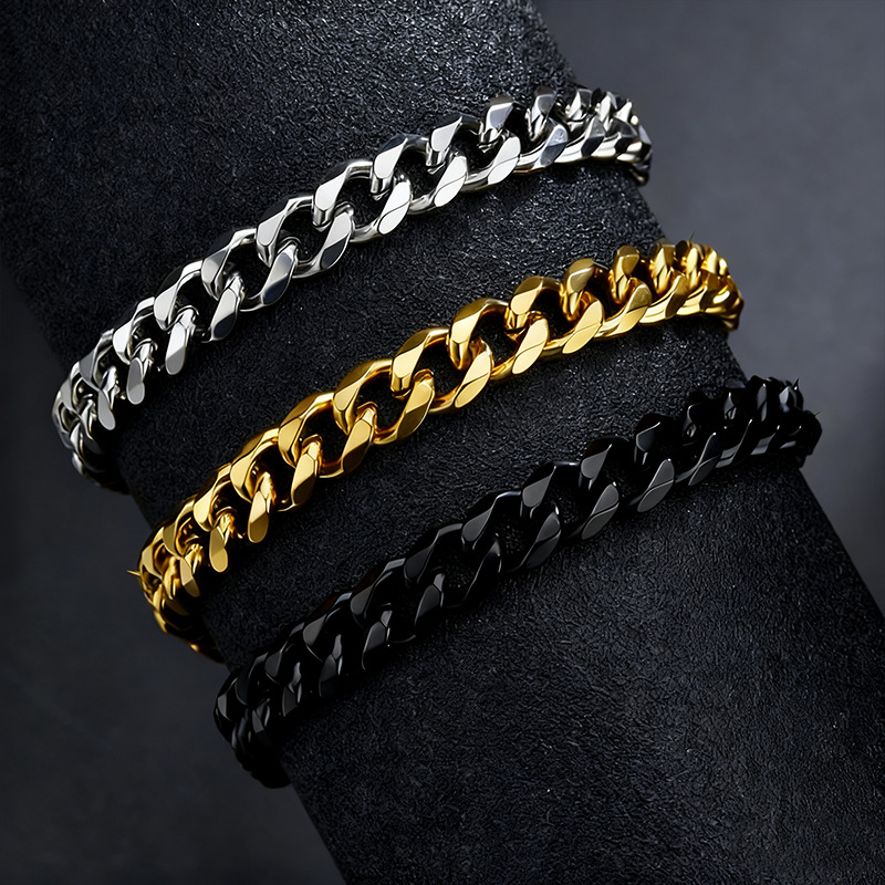 不锈钢六面磨手链 跨境热销镀18K真空保色男女通用款钛钢手链饰品