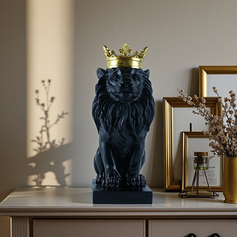 Crown Lion Creative Ornament for Living Room, Home, Bedside Gift, Cross-Border Wholesale Decorative Handmade Resin Craft