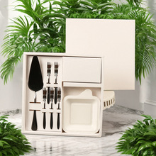 可加logo不锈钢生日蛋糕刀叉餐具套装一次性高档可降解纸浆食品级