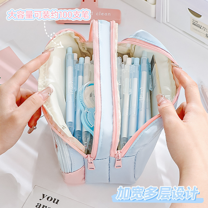 拼色高颜值笔袋透明大容量阶梯文具盒ins风多功能中小学生铅笔盒|undefined
