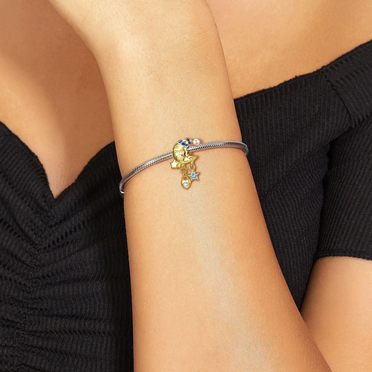 Title 2, Moon Baby S925 Perles en argent sterling dorées...