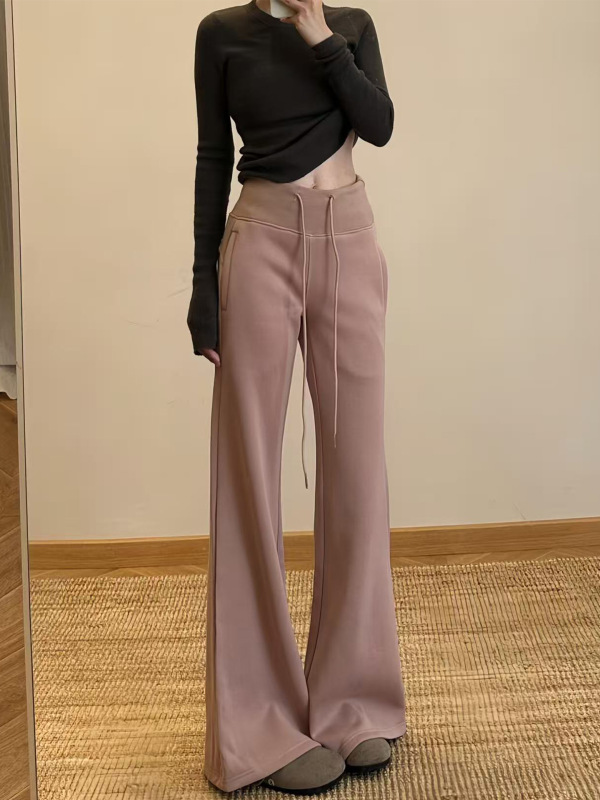 美式微喇运动裤女2025秋季新款抽绳高腰修身显瘦垂感叭卫裤|undefined