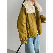 那末可拆羊羔毛领~韩系PU皮羽绒服女加厚保暖皮衣外套白鸭绒C3523