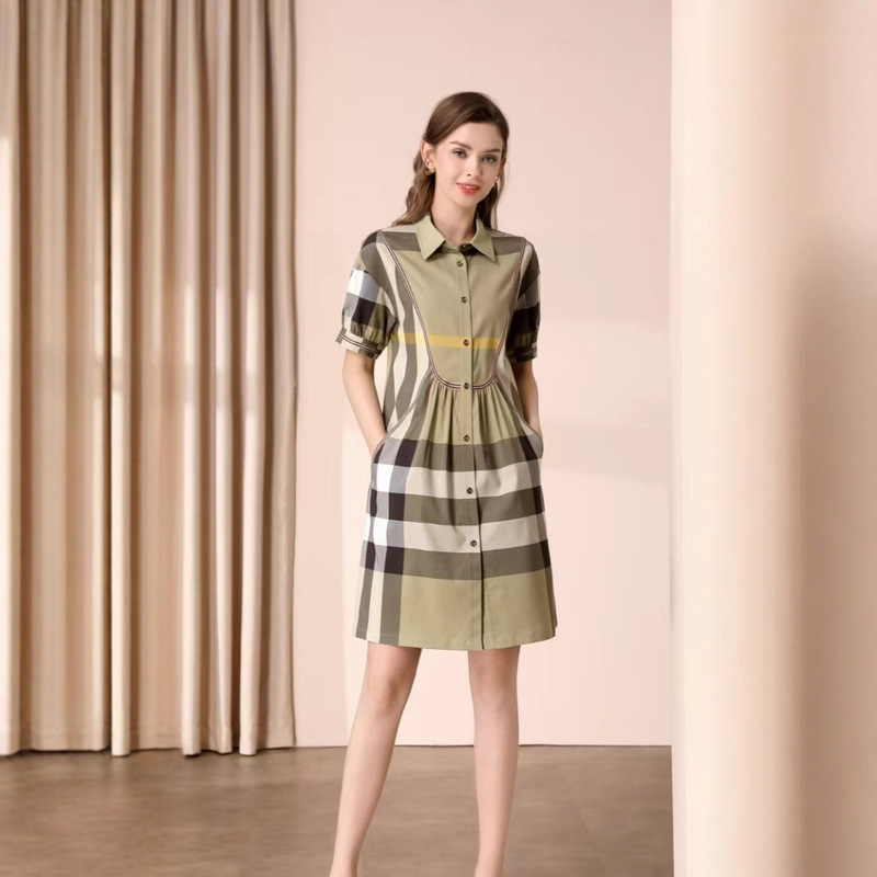 Summer New British Style Shirt Collar Women's Dress Retro Temperament Slimming Fashion Tone Plaid