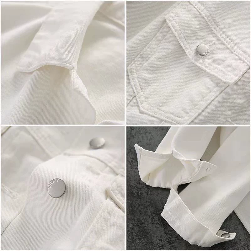 Джинсовая куртка свободного кроя, длин sleeves осенний ретро стиль, чёрная/белая, размеры S–2XL