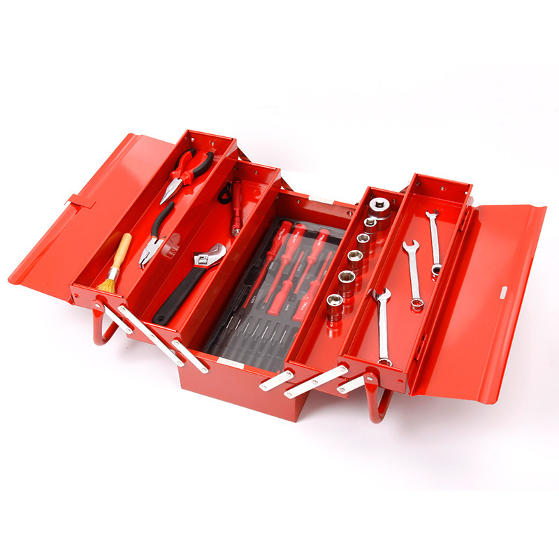 Caja de herramientas de hierro de tres tapas de Kraftwell Caja de herramientas de hierro plegable PK0224T
