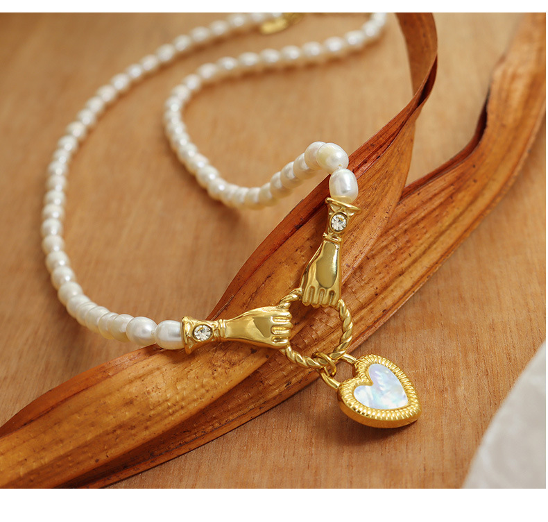 Simple Style Heart Shape Titanium Steel Pearl Plating Pendant Necklace_colorza_4