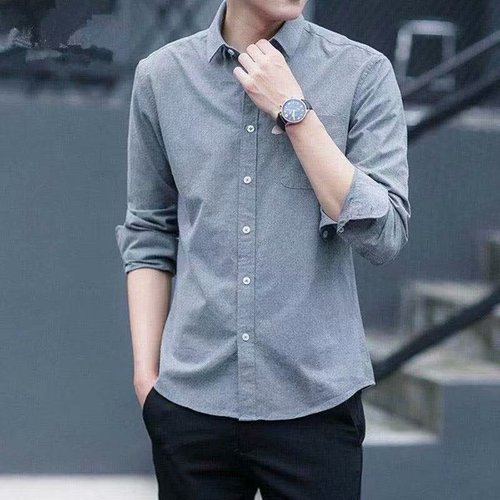 Men's Long-Sleeve Shirt 2025 Autumn New Arrival Slim Fit Korean Style Trendy Solid Color Loose Collar Shirt Casual Outerwear