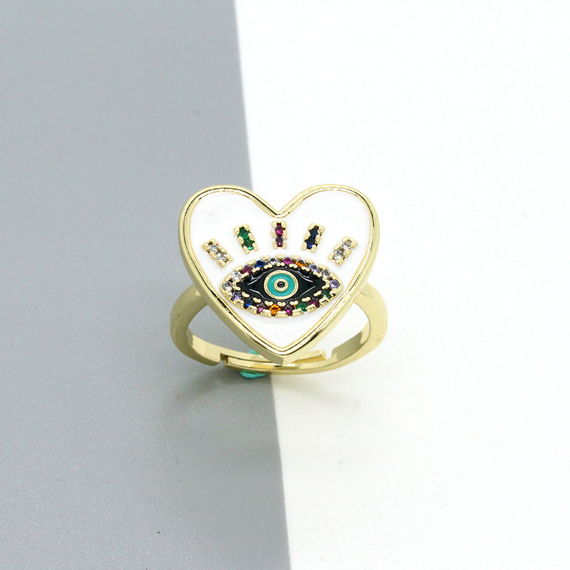 Retro Personality Drop Oil Color Diamond Eye Peach Heart Demon Eye Open Ring display picture 2