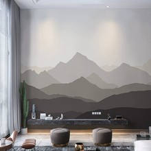 简约现代壁纸3d水墨画墙布新中式山水墙纸壁画客厅沙发电视背景墙