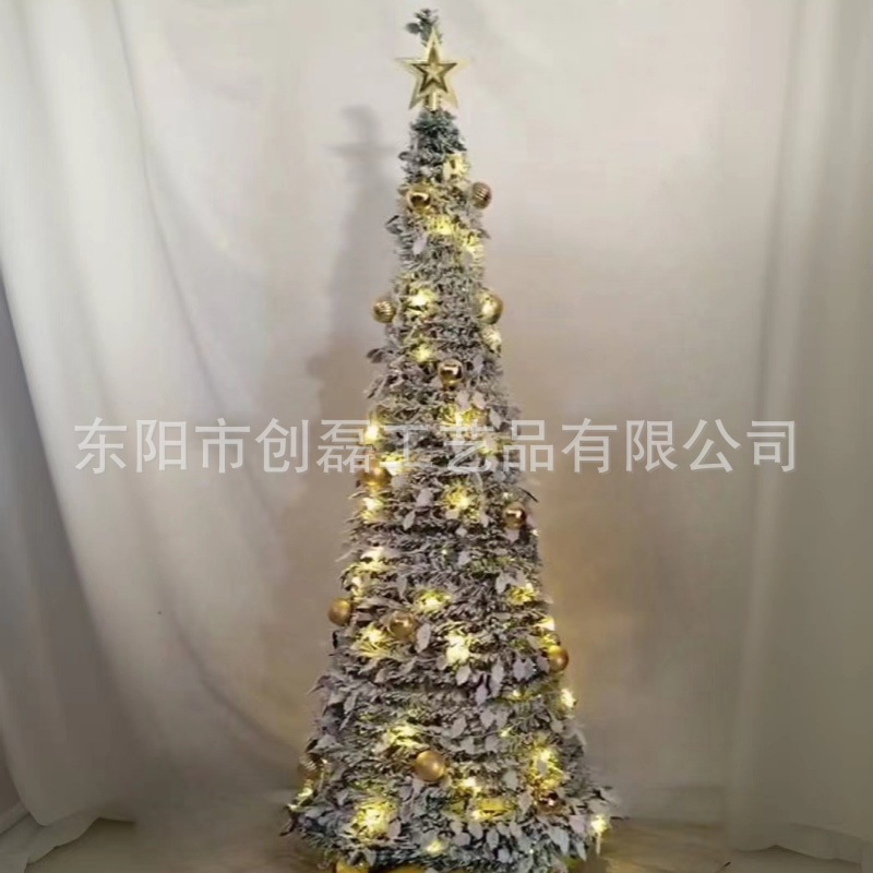 Árbol de Navidad plegable, decoración con bolas doradas y plateadas, 7ft, al por mayor