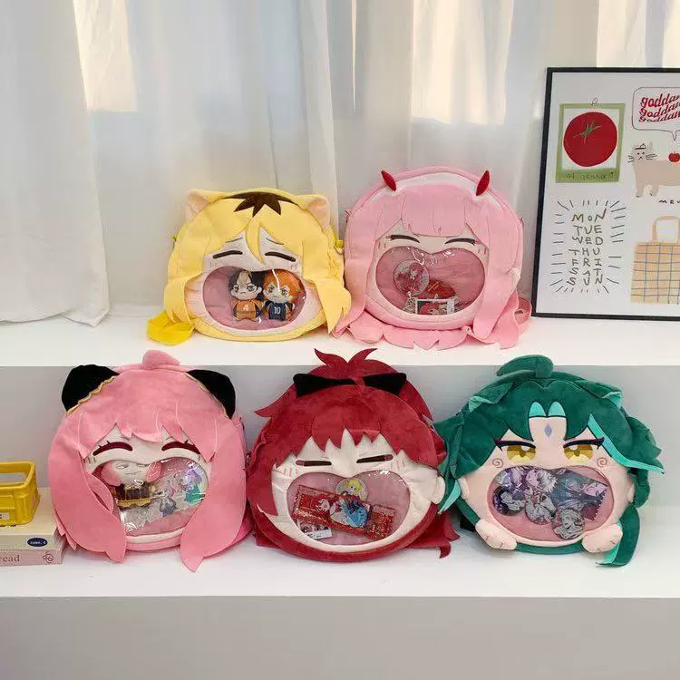 2D Pin Display Backpack, Anime Plush Front with Clear PVC Window, One Size (Hatsune Miku & Characters)