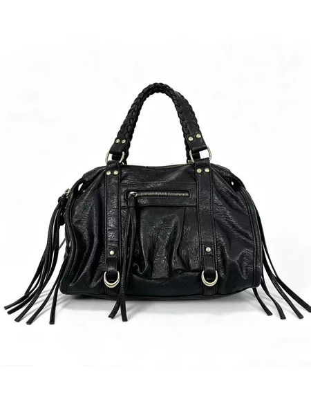 Cross-border 2026 New Model Tassel Rivet Handbag, Solid Color Large Capacity Vintage Shoulder Crossbody Bag for Fashionable Girls