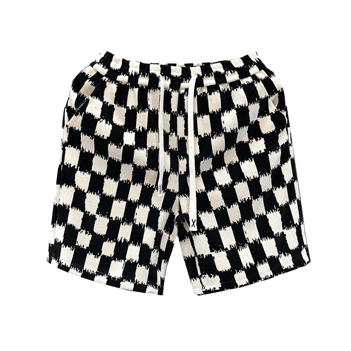 Unisex High Street Fashion Retro Checkerboard Print Summer Shorts Loose Fit Straight Leg 5-Pocket Casual Shorts_viptrois.com