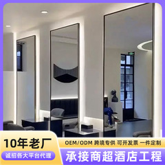 理髪店ネット赤鏡壁掛け式ヘアサロンled鏡専用スマート壁掛け美髪鏡台片面ランプ付き鏡