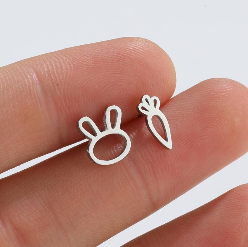 1 Pair Fashion Bunny Ears Titanium Steel Ear Studs display picture 4