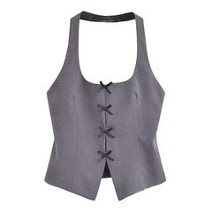 Winter New Women's Western Style Collarless Butterfly Knot Decoration Small Backless Top