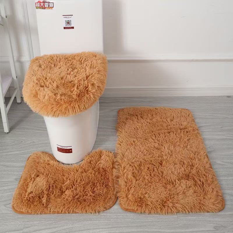 Grenzüberschreitendes Dropshipping: Dreiteiliges Set aus Seidenwolle-Toilettenteppich, rutschfest, für Bad, Küche und Eingangsbereich, wasserabsorbierend_voghion.com