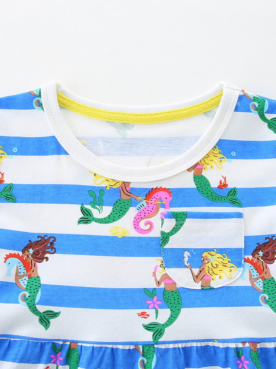Verano nuevo vestido de niñas estilo europeo y americano estriado vestido de princesa de algodón de punto de cuello redondo vestido de manga corta image 6