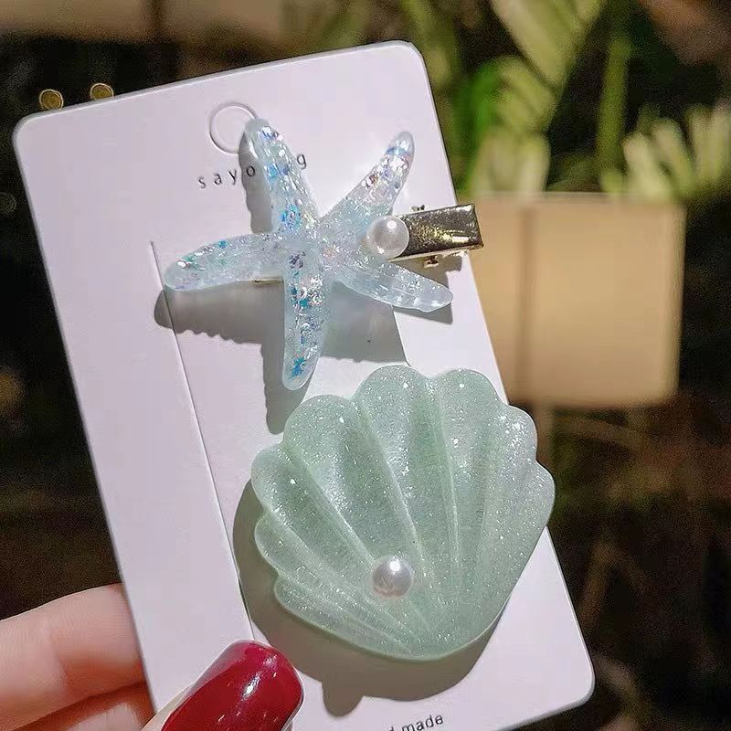 甜美海星贝壳发夹女侧边刘海夹发卡高级感百搭鸭嘴夹海边拍照发饰|undefined