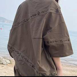 高档宽松短袖棉T男夏印花潮牌潮流复古半袖痞帅个性体恤遮肉上衣