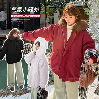 A0132轩辰大毛领宽松棉服棉衣女 新款冬季大码工装派克加厚棉袄XH