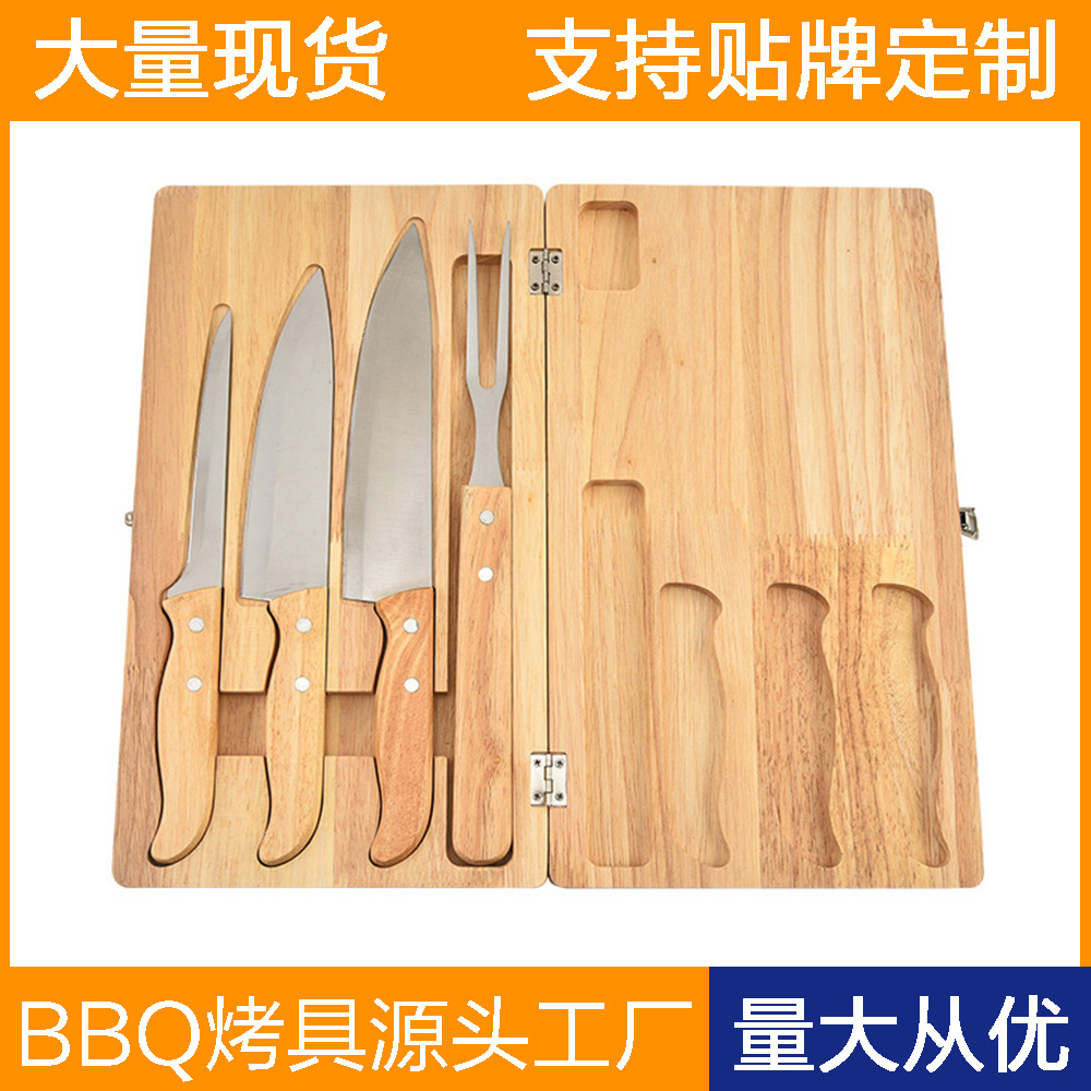 Fabricante de origen Juego de cuchillos de picnic al aire libre Cocina Tabla de cortar cuadrada Caja de cuchillos de madera de bambú Tabla de cortar Caja de bambú dos en uno