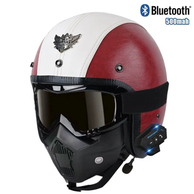 motorcycle retro helmet men's and, Motosiklet kaskı (dəbilqə) - k-red-white-mask-bluetooth-s