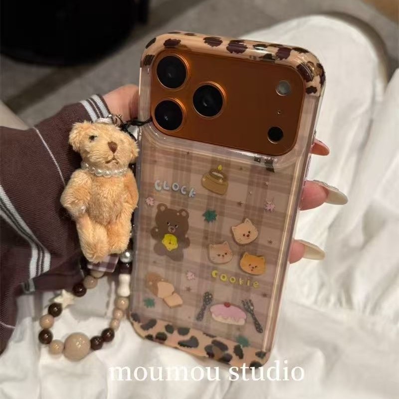 可爱格纹小熊链条适用iPhone17PRO手机壳新款16/15/14/13/12/11|undefined