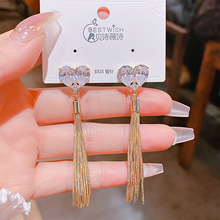 2025新款AAA锆石中式夸张爱心流苏长款耳环女奢华高贵高级感耳环