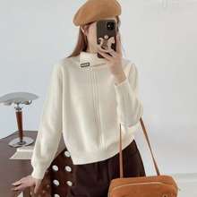 韩系设计感不规则小翻领套头针织衫女秋冬新款时尚宽松内搭上衣潮