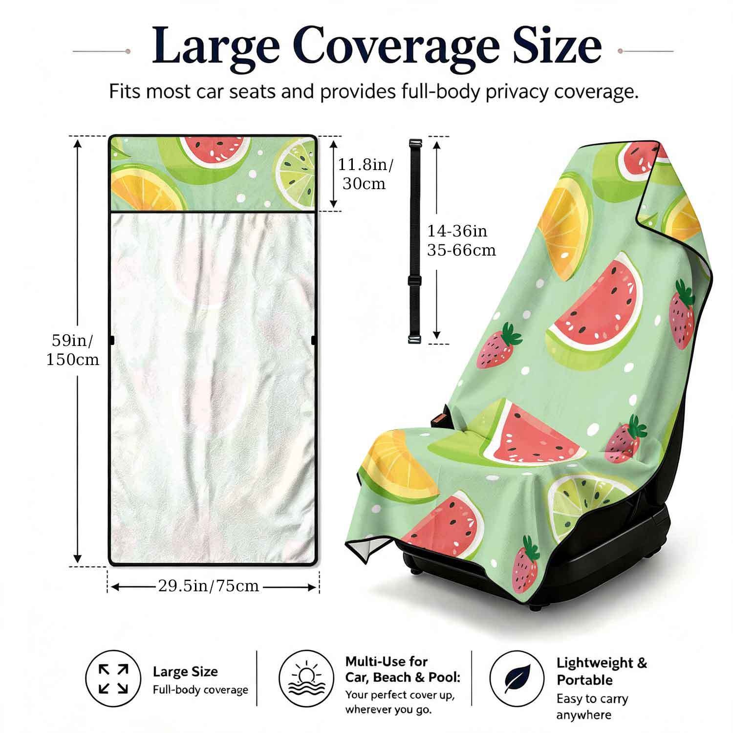 Printed bath towel and car seat cover 2-in-1, ultra-fine fiber outdoor beach and car dual-use universal seat cushion