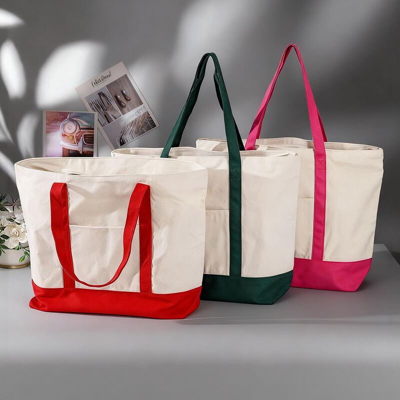 Cross-Border Large-Capacity Canvas Bag Customization Blank Large-Capacity Two-Color Shopping Canvas Bag Handbag Canvas Bag Customization